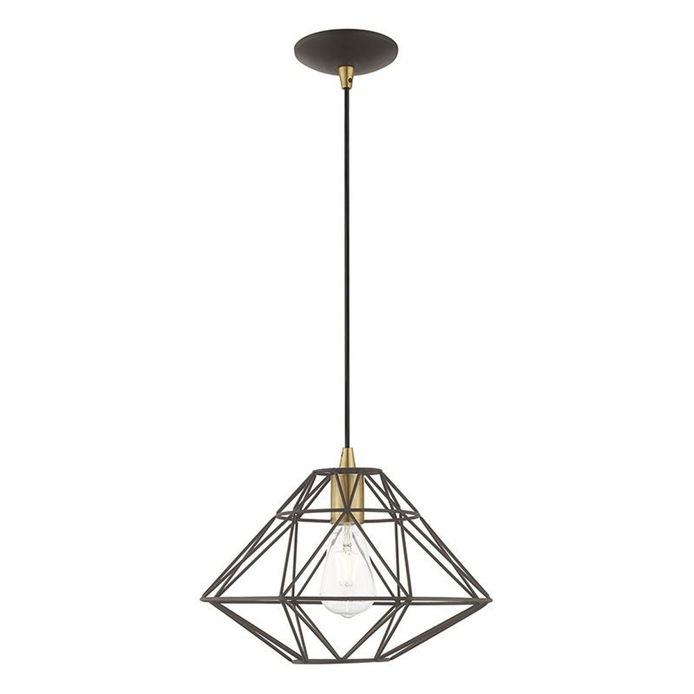 Livex Lighting-41323-07-Geometric Shade - One Light Mini Pendant in Geometric Shade Style - 13.5 Inches wide by 13 Inches high Bronze  Antique Brass Finish with Antique Brass Shade