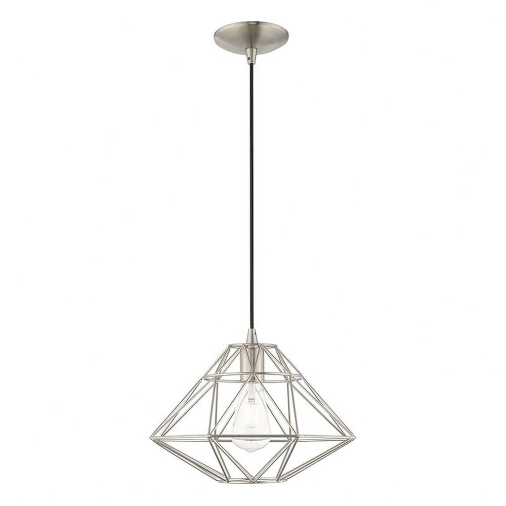 Livex Lighting-41323-91-Geometric Shade - One Light Mini Pendant in Geometric Shade Style - 13.5 Inches wide by 13 Inches high Brushed Nickel  Antique Brass Finish with Antique Brass Shade