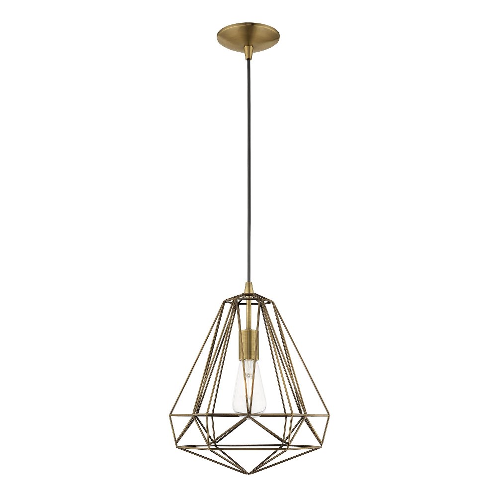 Livex Lighting-41324-01-Knox - 1 Light Pendant In Geometric Style-18 Inches Tall and 12.25 Inches Wide Antique Brass  Antique Brass Finish with Antique Brass Shade