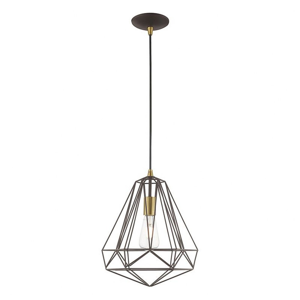 Livex Lighting-41324-07-Knox - 1 Light Pendant In Geometric Style-18 Inches Tall and 12.25 Inches Wide Bronze  Antique Brass Finish with Antique Brass Shade