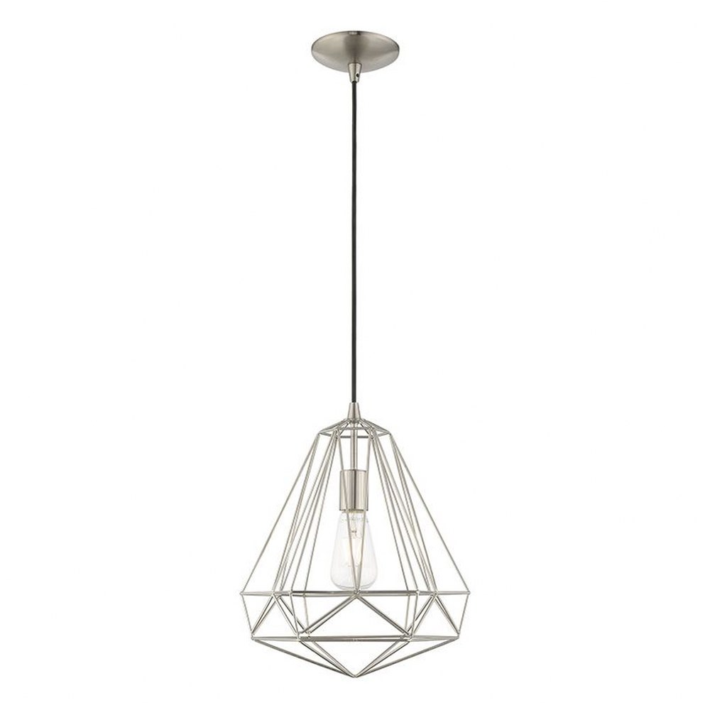 Livex Lighting-41324-91-Knox - 1 Light Pendant In Geometric Style-18 Inches Tall and 12.25 Inches Wide Brushed Nickel  Antique Brass Finish with Antique Brass Shade