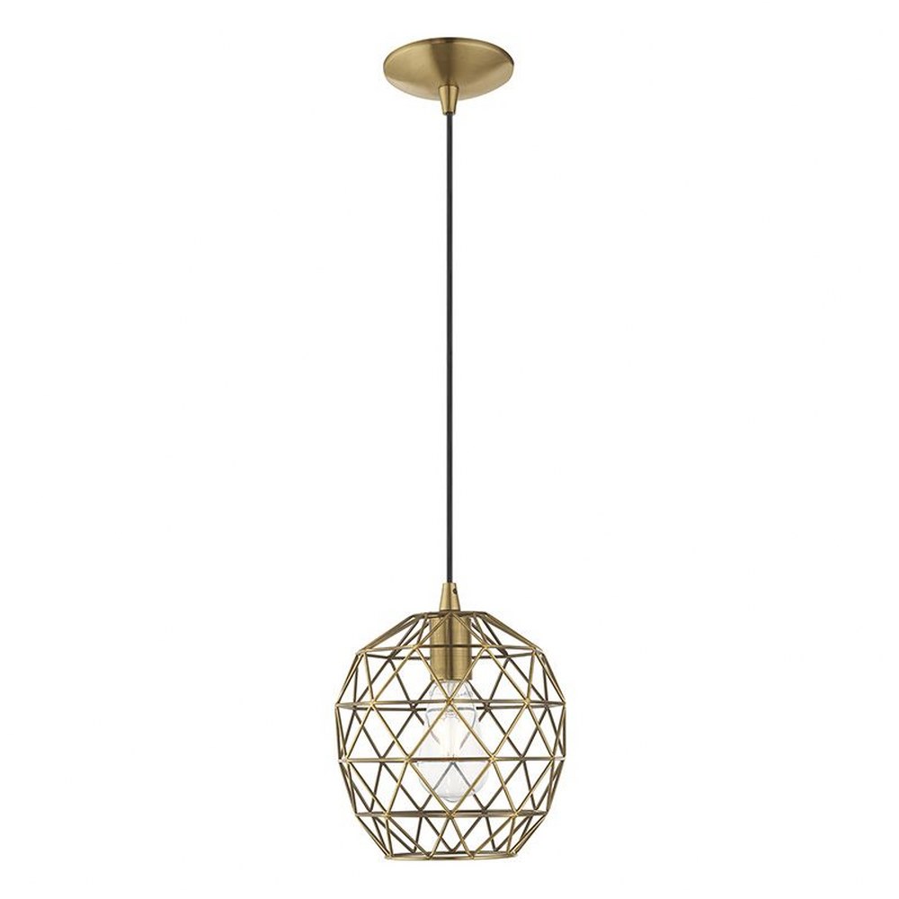 Livex Lighting-41326-01-Geometric Shade - One Light Mini Pendant in Geometric Shade Style - 8 Inches wide by 13 Inches high Antique Brass  Antique Brass Finish with Antique Brass Shade