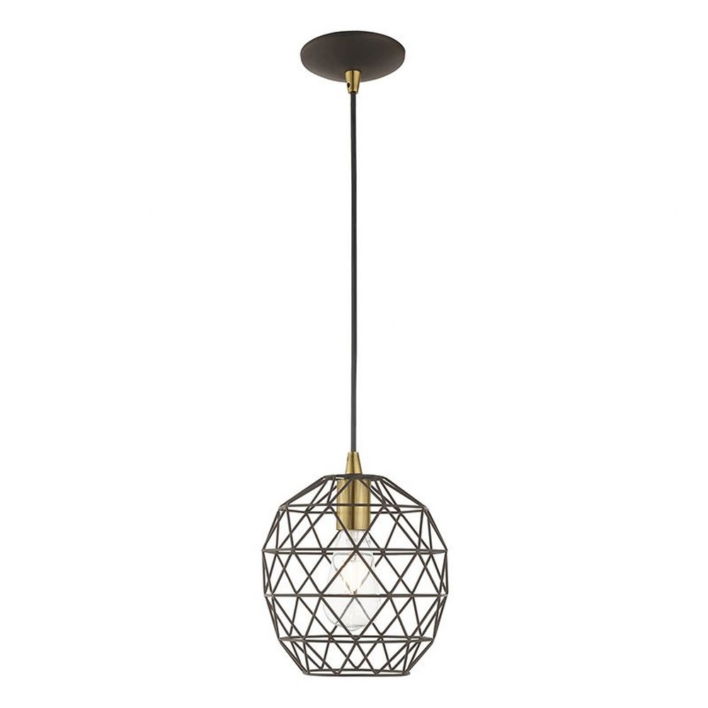 Livex Lighting-41326-07-Geometric Shade - One Light Mini Pendant in Geometric Shade Style - 8 Inches wide by 13 Inches high Bronze  Antique Brass Finish with Antique Brass Shade