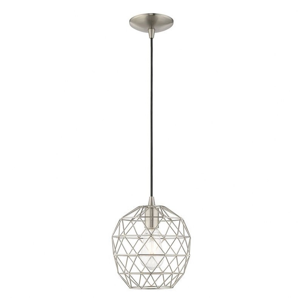 Livex Lighting-41326-91-Geometric Shade - One Light Mini Pendant in Geometric Shade Style - 8 Inches wide by 13 Inches high Brushed Nickel  Antique Brass Finish with Antique Brass Shade