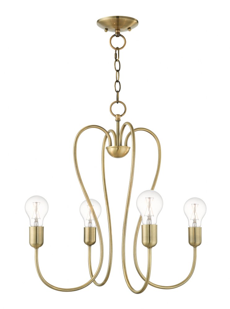 Livex Lighting-41364-01-Lucerne - 4 Light Chandelier in Lucerne Style - 20 Inches wide by 21.5 Inches high   Antique Brass Finish