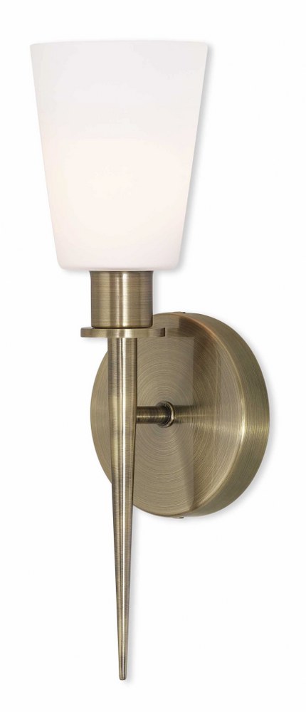 Livex Lighting-41691-01-Witten - 1 Light ADA Wall Sconce in Witten Style - 4.25 Inches wide by 13 Inches high Antique Brass Bronze Finish with Opal White Glass