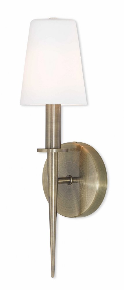 Livex Lighting-41692-01-Witten - 1 Light ADA Wall Sconce in Witten Style - 4.25 Inches wide by 14.5 Inches high Antique Brass Brushed Nickel Finish with Opal White Glass