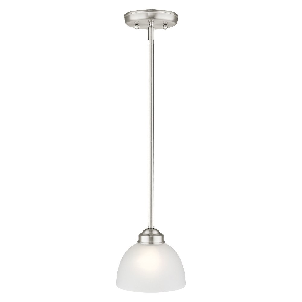 Livex Lighting-4210-91-Somerset - 1 Light Mini Pendant in Somerset Style - 6.5 Inches wide by 8 Inches high   Brushed Nickel Finish with Satin Glass