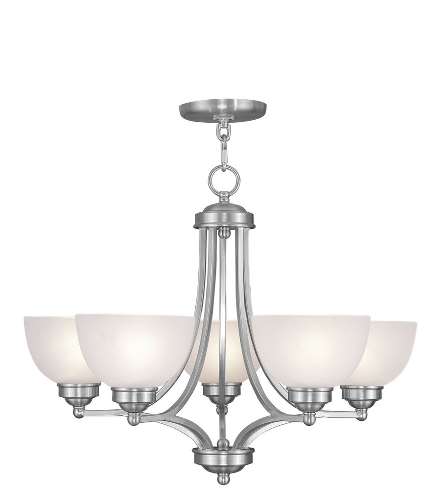 Livex Lighting-4215-91-Somerset - 5 Light Chandelier in Somerset Style - 25 Inches wide by 20 Inches high   Brushed Nickel Finish with Satin Glass