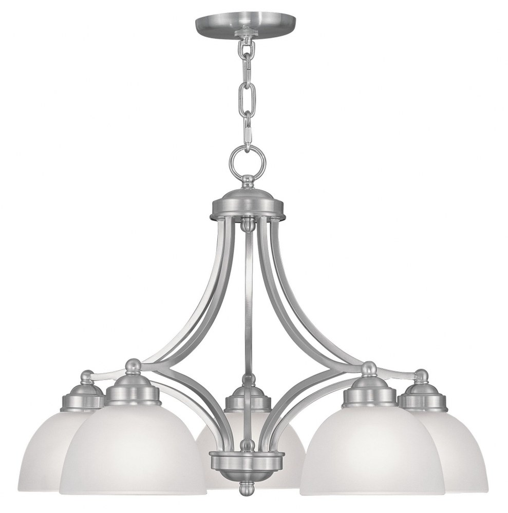 Livex Lighting-4225-91-Somerset - 5 Light Chandelier in Somerset Style - 25 Inches wide by 18 Inches high Brushed Nickel  Brushed Nickel Finish with Satin Glass