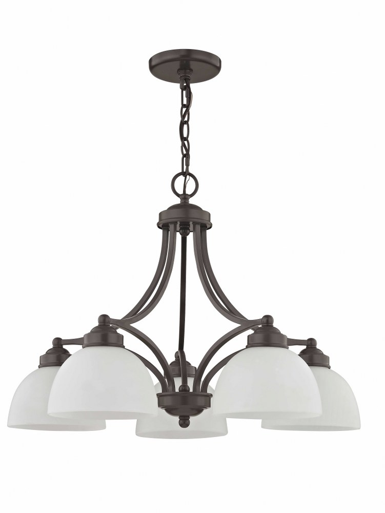 Livex Lighting-4225-92-Somerset - 5 Light Chandelier in Somerset Style - 25 Inches wide by 18 Inches high English Bronze  Brushed Nickel Finish with Satin Glass