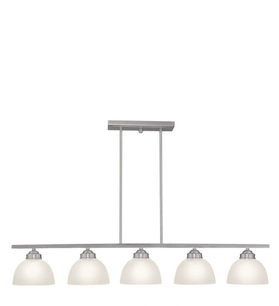 Livex Lighting-4227-91-Somerset - 5 Light Island in Somerset Style - 6.5 Inches wide by 14.25 Inches high Brushed Nickel  Brushed Nickel Finish with Satin Glass