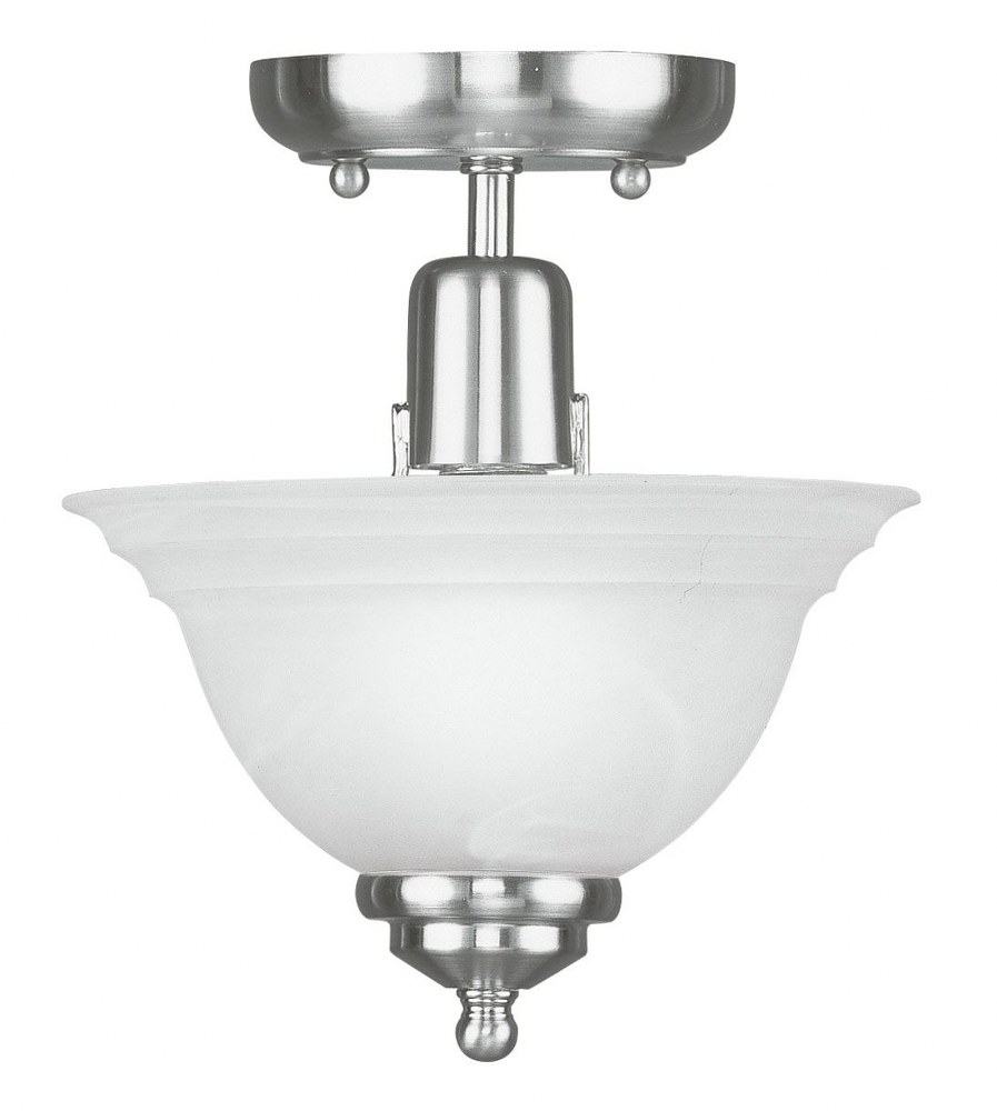 Livex Lighting-4250-91-North Port - 1 Light Flush Mount in North Port Style - 8 Inches wide by 8.5 Inches high   Brushed Nickel Finish with White Alabaster Glass