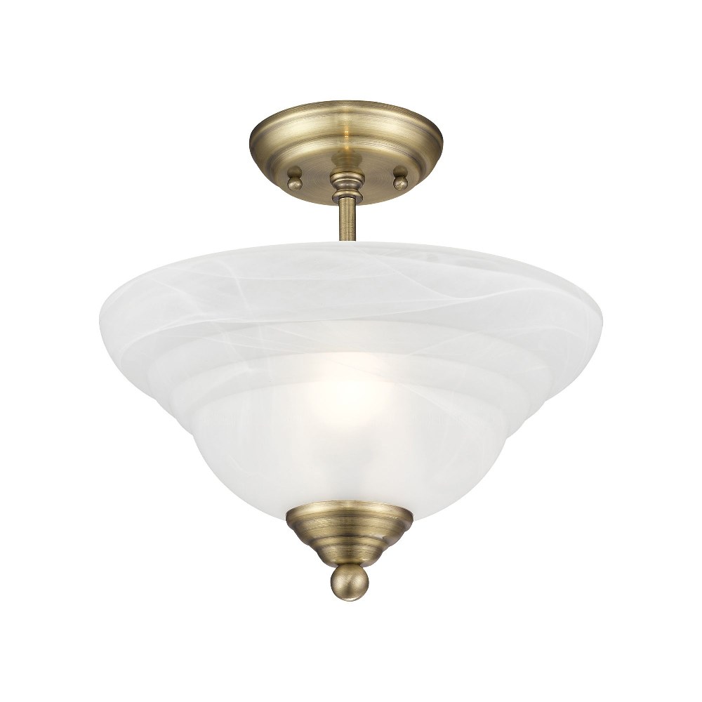 Livex Lighting-4259-01-North Port - 2 Light Flush Mount in North Port Style - 13 Inches wide by 10.5 Inches high Antique Brass  Brushed Nickel Finish with White Alabaster Glass