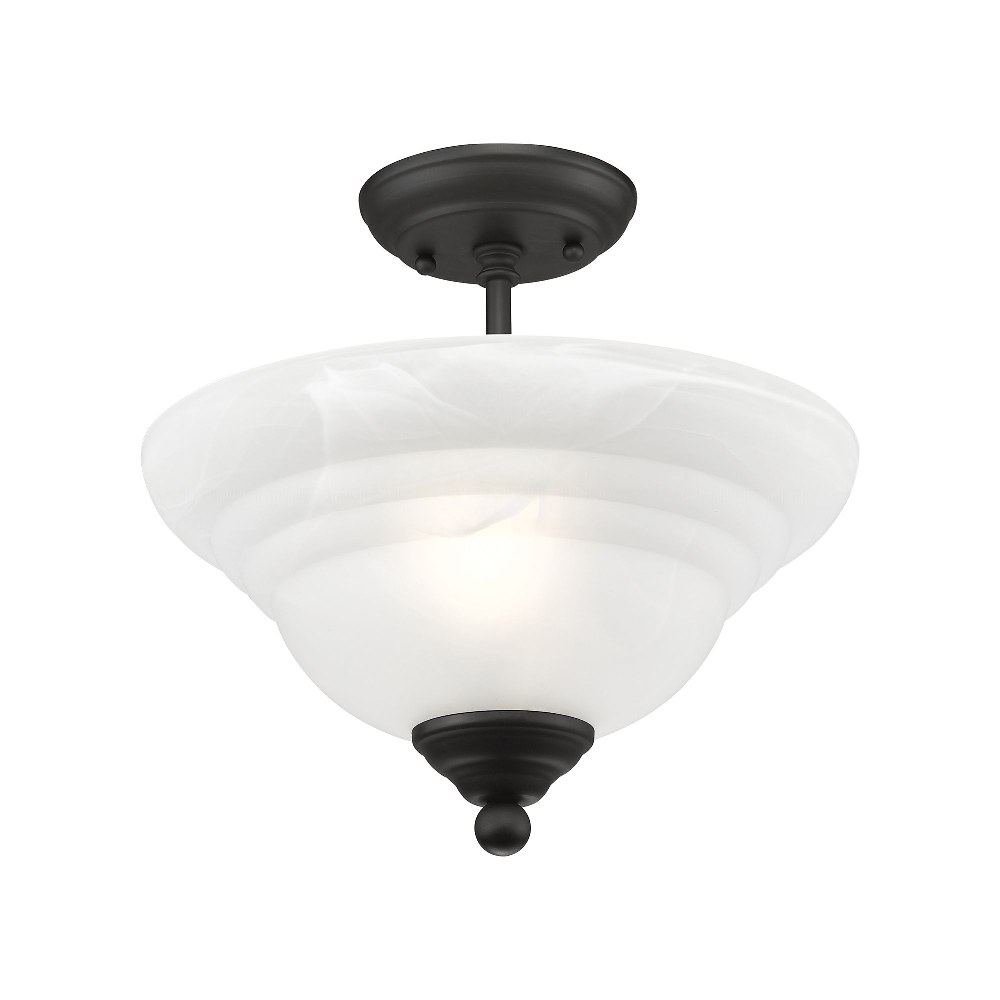 Livex Lighting-4259-04-North Port - 2 Light Flush Mount in North Port Style - 13 Inches wide by 10.5 Inches high Black  Brushed Nickel Finish with White Alabaster Glass