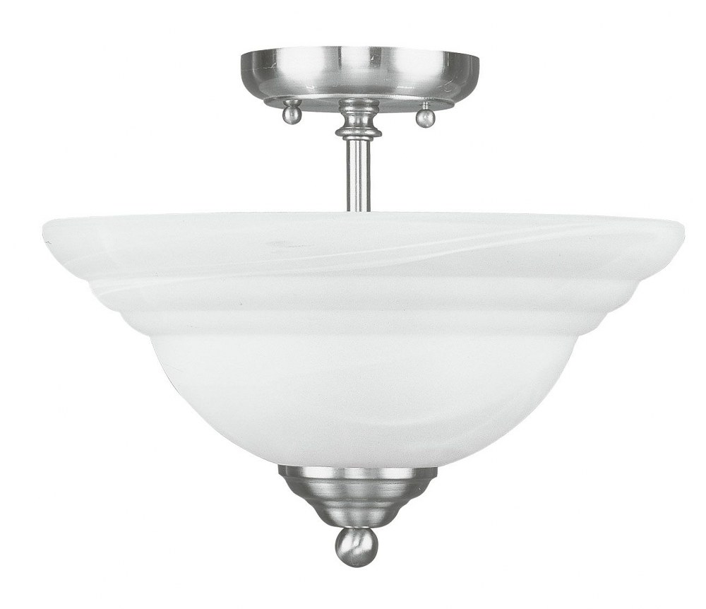 Livex Lighting-4259-91-North Port - 2 Light Flush Mount in North Port Style - 13 Inches wide by 10.5 Inches high Brushed Nickel  Brushed Nickel Finish with White Alabaster Glass