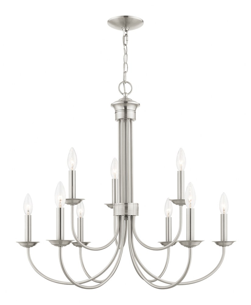 Livex Lighting-42687-91-Estate - 9 Light Chandelier in Estate Style - 30 Inches wide by 27 Inches high   Brushed Nickel Finish