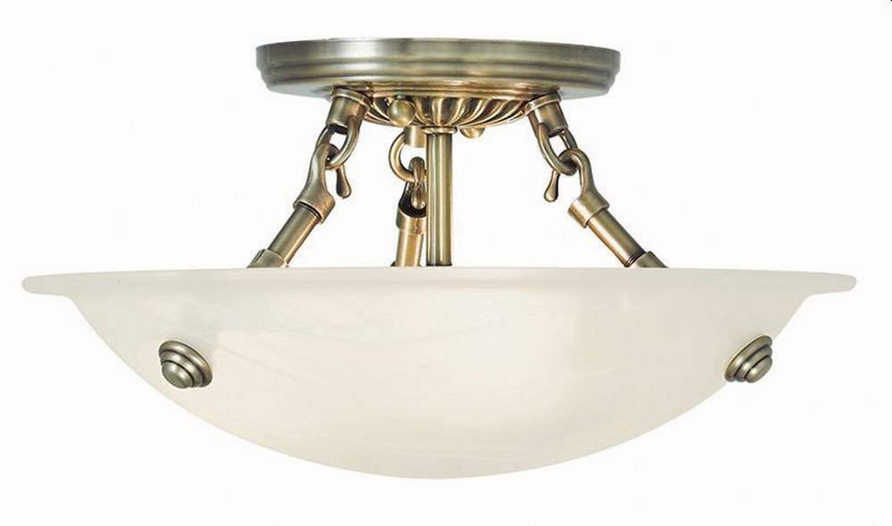 Livex Lighting-4272-01-Oasis - 3 Light Flush Mount in Oasis Style - 12 Inches wide by 7 Inches high Antique Brass  Brushed Nickel Finish with White Alabaster Glass