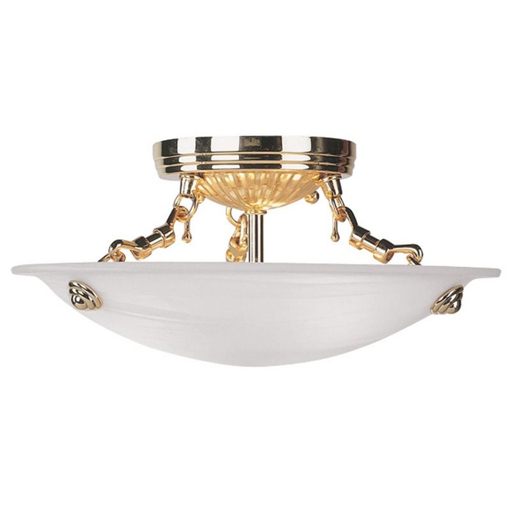 Livex Lighting-4272-02-Oasis - 3 Light Flush Mount in Oasis Style - 12 Inches wide by 7 Inches high Polished Brass  Brushed Nickel Finish with White Alabaster Glass