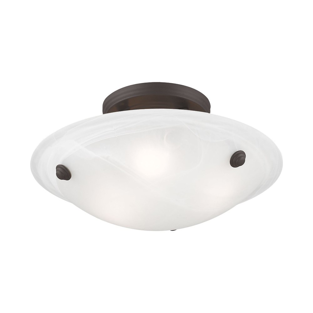 Livex Lighting-4272-07-Oasis - 3 Light Flush Mount in Oasis Style - 12 Inches wide by 7 Inches high Bronze  Brushed Nickel Finish with White Alabaster Glass