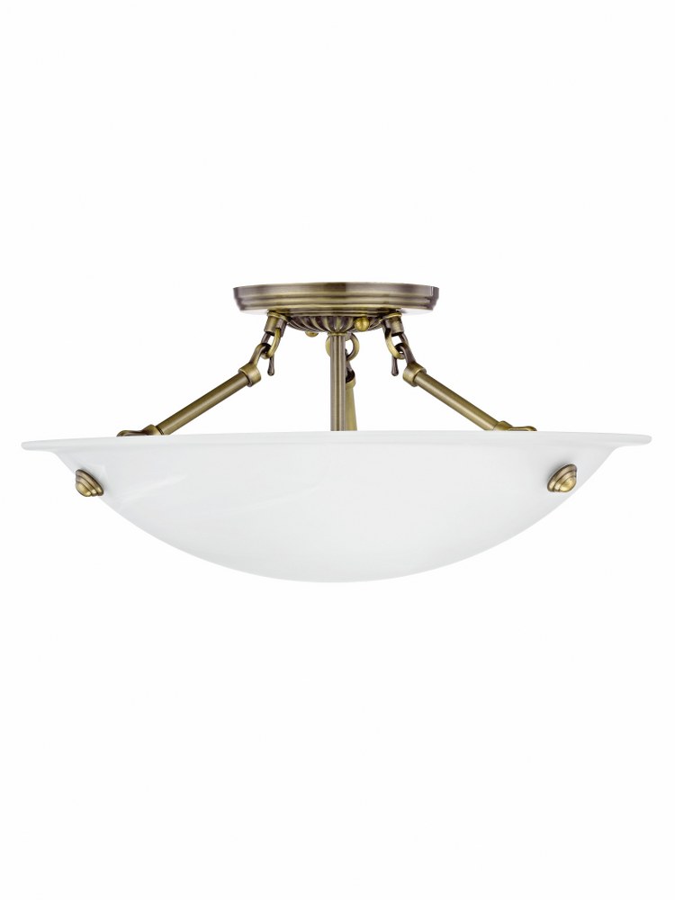 Livex Lighting-4273-01-Oasis - 3 Light Flush Mount in Oasis Style - 16 Inches wide by 7 Inches high Antique Brass  Brushed Nickel Finish with White Alabaster Glass