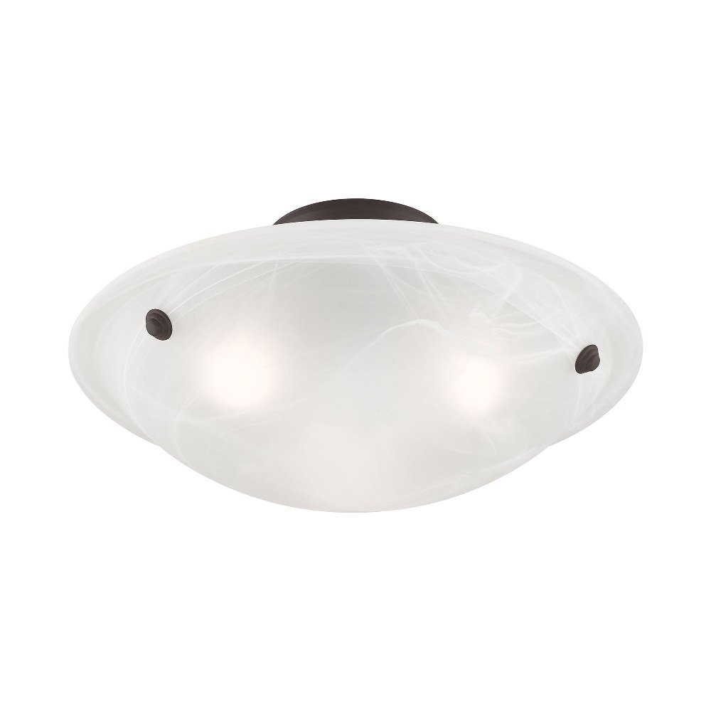 Livex Lighting-4273-07-Oasis - 3 Light Flush Mount in Oasis Style - 16 Inches wide by 7 Inches high Bronze  Brushed Nickel Finish with White Alabaster Glass