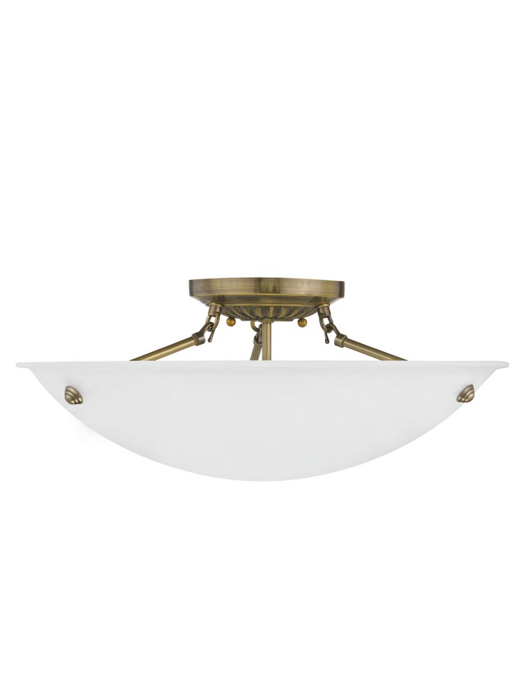 Livex Lighting-4274-01-Oasis - 3 Light Flush Mount in Oasis Style - 20 Inches wide by 8 Inches high Antique Brass  Polished Brass Finish with White Alabaster Glass