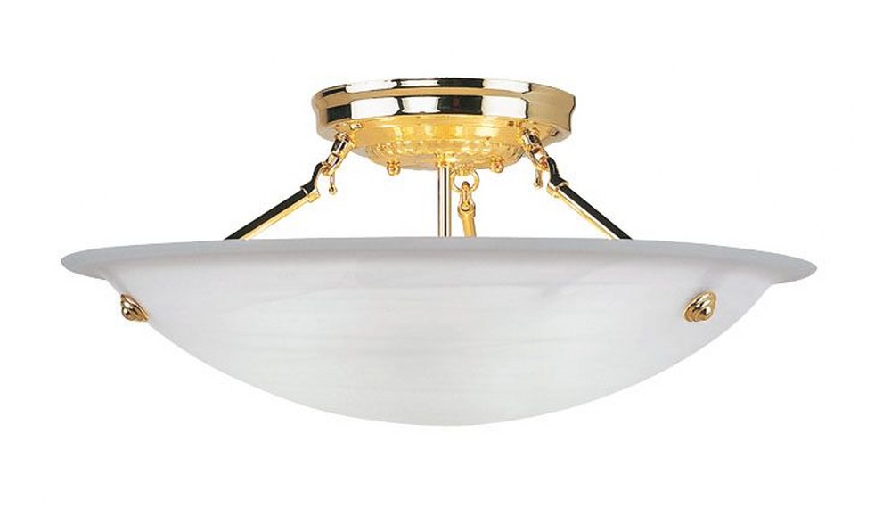 Livex Lighting-4274-02-Oasis - 3 Light Flush Mount in Oasis Style - 20 Inches wide by 8 Inches high Polished Brass Polished Brass Finish with White Alabaster Glass