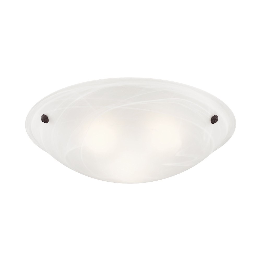 Livex Lighting-4274-07-Oasis - 3 Light Flush Mount in Oasis Style - 20 Inches wide by 8 Inches high Bronze  Polished Brass Finish with White Alabaster Glass