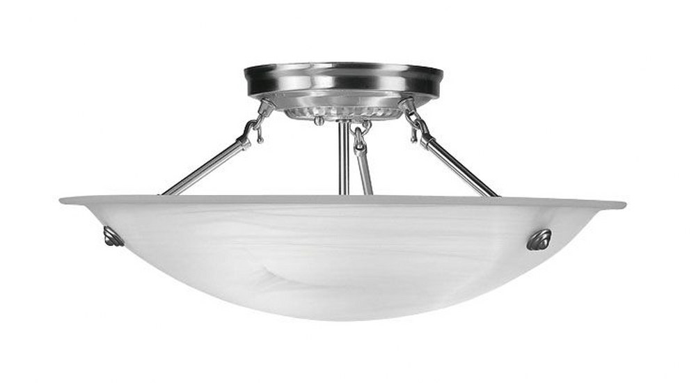 Livex Lighting-4274-91-Oasis - 3 Light Flush Mount in Oasis Style - 20 Inches wide by 8 Inches high Brushed Nickel  Polished Brass Finish with White Alabaster Glass