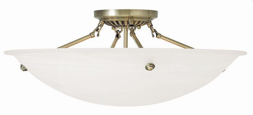 Livex Lighting-4275-01-Oasis - 4 Light Flush Mount in Oasis Style - 24 Inches wide by 9.5 Inches high Antique Brass  Brushed Nickel Finish with White Alabaster Glass