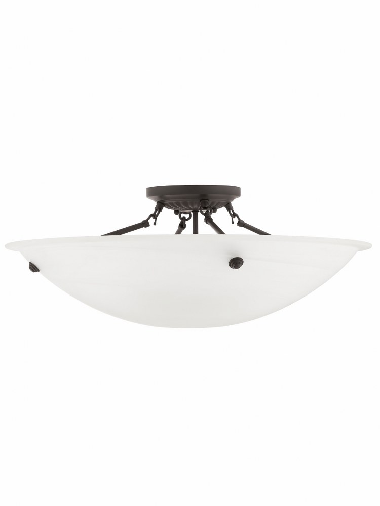 Livex Lighting-4275-07-Oasis - 4 Light Flush Mount in Oasis Style - 24 Inches wide by 9.5 Inches high Bronze  Brushed Nickel Finish with White Alabaster Glass