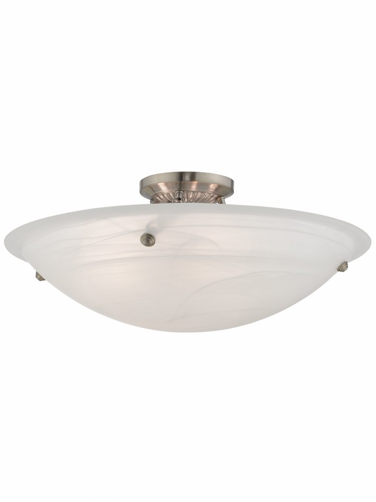 Livex Lighting-4275-91-Oasis - 4 Light Flush Mount in Oasis Style - 24 Inches wide by 9.5 Inches high Brushed Nickel  Brushed Nickel Finish with White Alabaster Glass