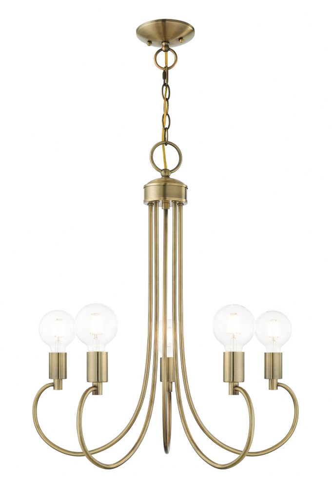 Livex Lighting-42925-01-Bari - 5 Light Chandelier in Bari Style - 25 Inches wide by 25.5 Inches high   Antique Brass Finish