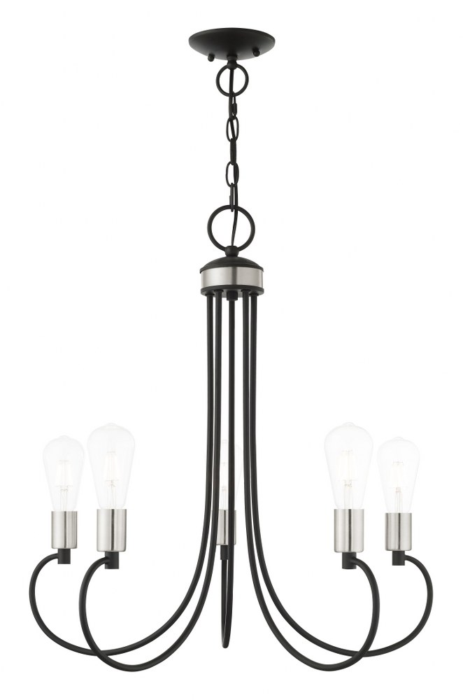 Livex Lighting-42925-04-Bari - 5 Light Chandelier in Bari Style - 25 Inches wide by 25.5 Inches high   Black/Brushed Nickel Finish