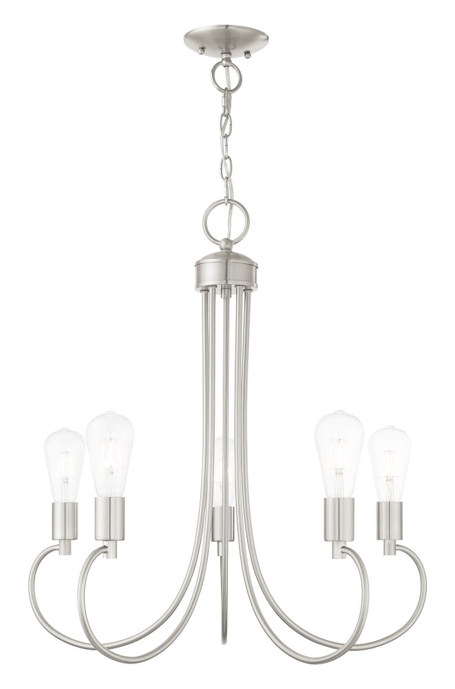 Livex Lighting-42925-91-Bari - 5 Light Chandelier in Bari Style - 25 Inches wide by 25.5 Inches high   Brushed Nickel Finish