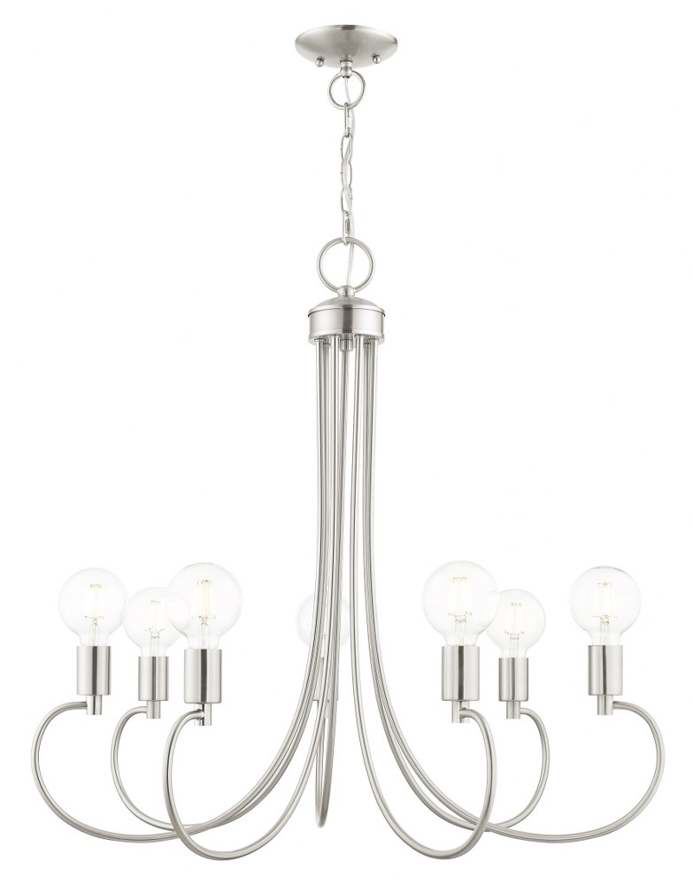 Livex Lighting-42927-91-Bari - 7 Light Chandelier in Bari Style - 30 Inches wide by 27.75 Inches high   Brushed Nickel Finish