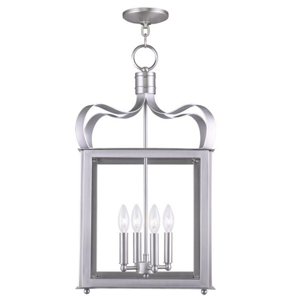 Livex Lighting-4314-91-Garfield - Four Light Chain Hanging Pendant in Garfield Style - 13.5 Inches wide by 26 Inches high   Brushed Nickel Finish