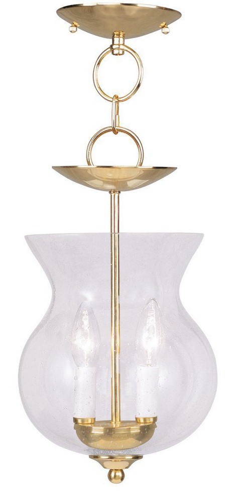 Livex Lighting-4392-02-Legacy - Two Light Convertible Pendant - 8.25 Inches wide by 12.5 Inches high   Polished Brass Finish with Clear Seeded Glass