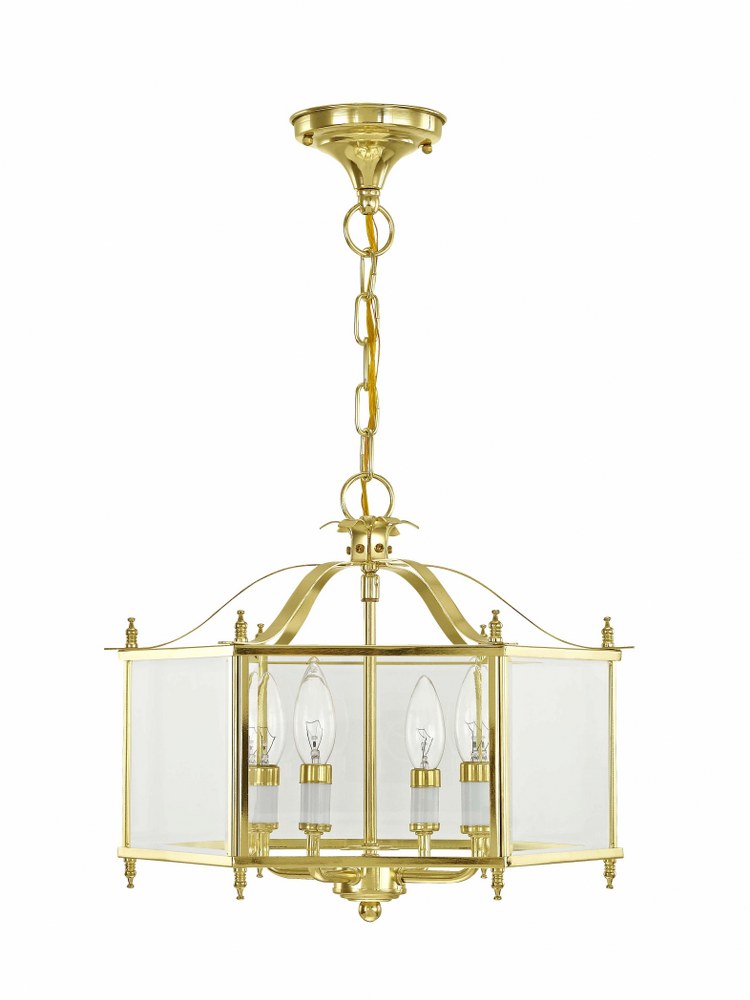 Livex Lighting-4398-02-Livingston - 4 Light Convertible Pendant In Classical Style-13 Inches Tall and 15.5 Inches Wide Polished Brass  Bronze Finish with Clear Beveled Glass