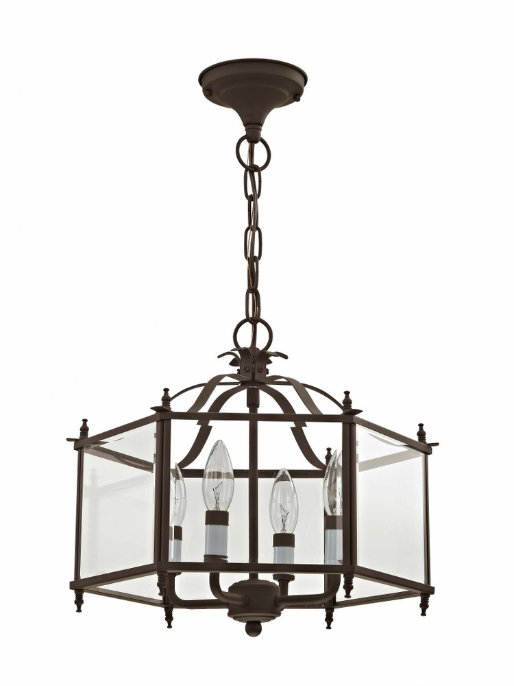 Livex Lighting-4398-07-Livingston - 4 Light Convertible Pendant In Classical Style-13 Inches Tall and 15.5 Inches Wide Bronze  Bronze Finish with Clear Beveled Glass