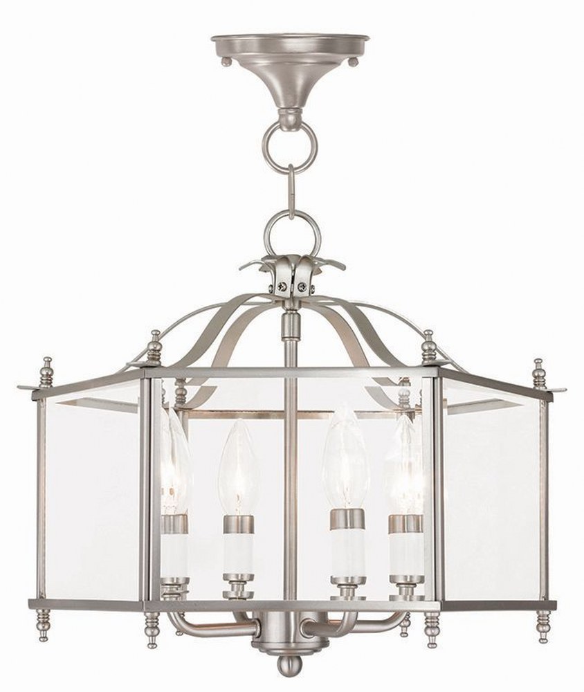 Livex Lighting-4398-91-Livingston - 4 Light Convertible Pendant In Classical Style-13 Inches Tall and 15.5 Inches Wide Brushed Nickel  Bronze Finish with Clear Beveled Glass