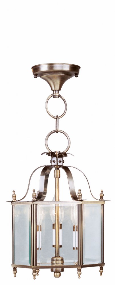 Livex Lighting-4403-01-Livingston - 3 Light Convertible Mini Pendant in Livingston Style - 10 Inches wide by 15.25 Inches high   Antique Brass Finish with Clear Beveled Glass