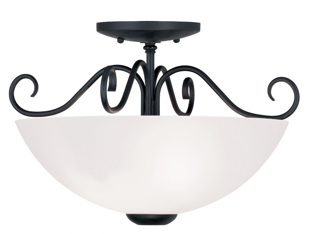 Livex Lighting-4461-04-Heritage - 2 Light Semi-Flush Mount in Heritage Style - 15 Inches wide by 9.5 Inches high   Black Finish with Satin White Glass