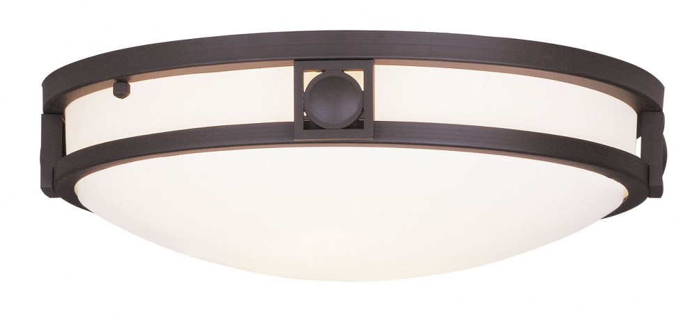 Livex Lighting-4487-07-Titania - 2 Light Flush Mount in Titania Style - 13 Inches wide by 4 Inches high Bronze  Brushed Nickel Finish with Satin White Glass