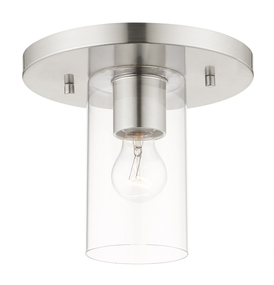 Livex Lighting-45471-91-Zurich - 1 Light Flush Mount in Zurich Style - 9 Inches wide by 7.75 Inches high   Brushed Nickel Finish with Clear Glass