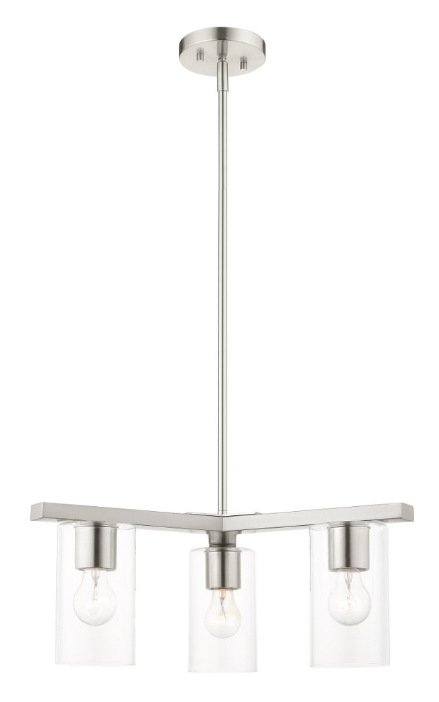 Livex Lighting-45473-91-Zurich - 3 Light Chandelier in Zurich Style - 21 Inches wide by 16.75 Inches high   Brushed Nickel Finish with Clear Glass