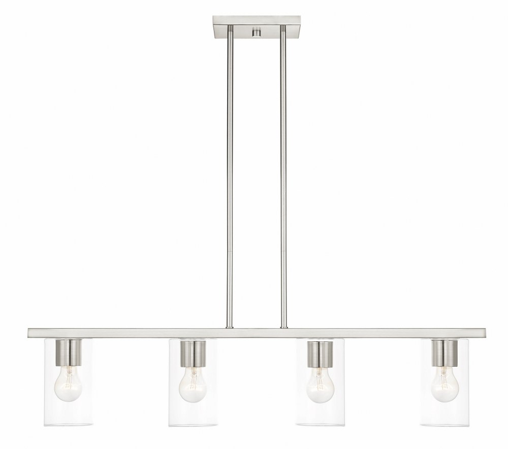 Livex Lighting-45474-91-Zurich - 4 Light Chandelier in Zurich Style - 4.5 Inches wide by 14.75 Inches high   Brushed Nickel Finish with Clear Glass