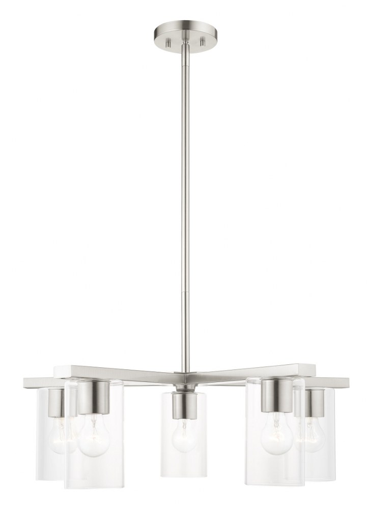 Livex Lighting-45475-91-Zurich - 5 Light Chandelier in Zurich Style - 26 Inches wide by 16.75 Inches high   Brushed Nickel Finish with Clear Glass