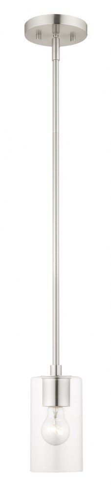 Livex Lighting-45477-91-Zurich - 1 Light Pendant in Zurich Style - 5 Inches wide by 16.25 Inches high   Brushed Nickel Finish with Clear Glass
